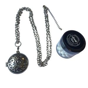 Silver-Toned Diffuser Locket Necklace w/ Simply Pure Diffusion Beads New